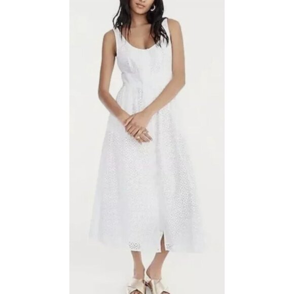 NWT J.Crew Button-Front Sleeveless Midi Dress White Cotton Summer Eyelet-sz 10 P